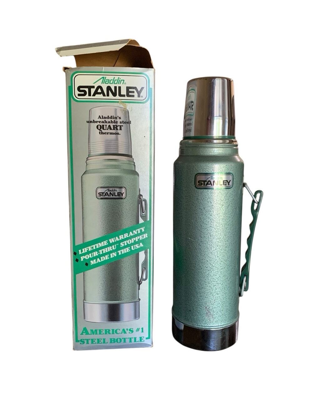 Vintage 1988 Aladdin Stanley Steel Quart Thermos Green A-944DH Made in‎ USA New